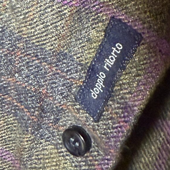 Bruli Long Sleeve Button Up Plaid Shirt Olive Green Purple Dk. Gray Sz Medium - Picture 8 of 9